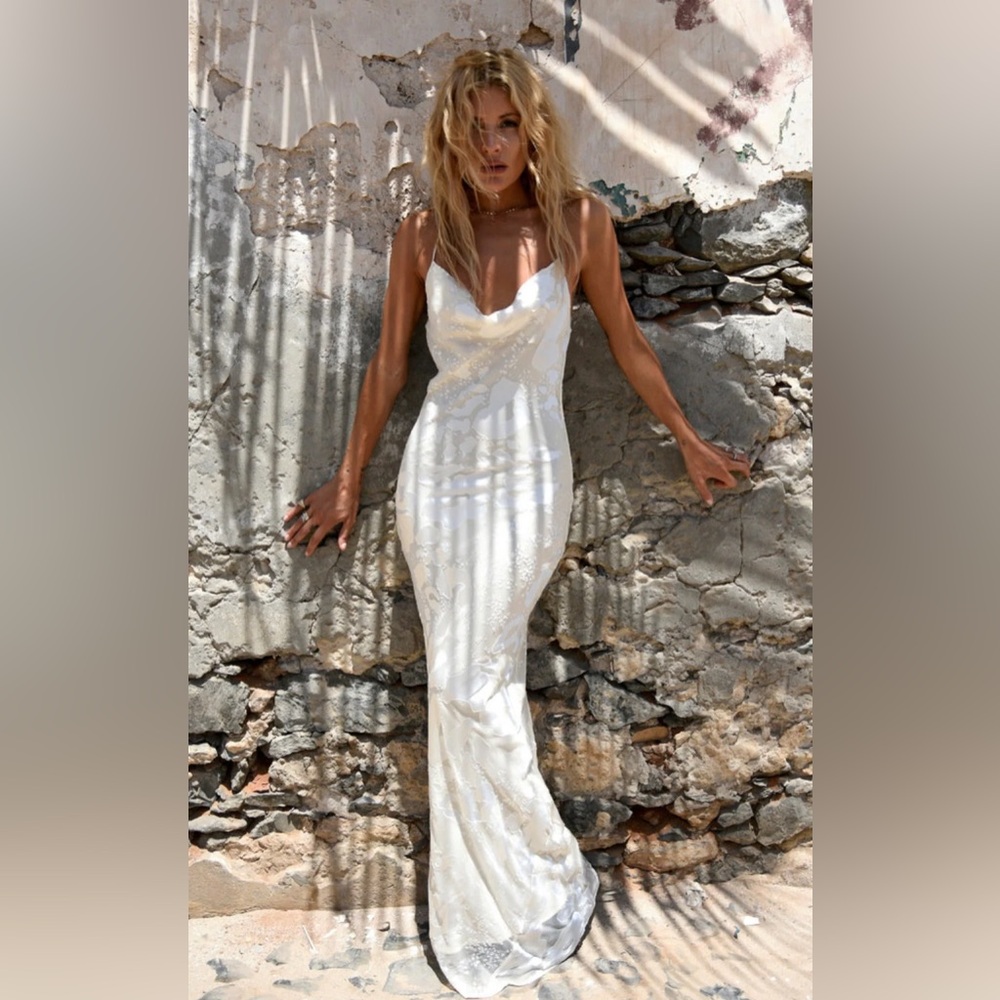 NWT Rat & Boa Primrose White Maxi Long Dress Gown XXS Satin New Cream Bridal